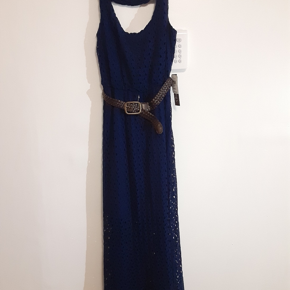 Women's navy blue maxi dress.
